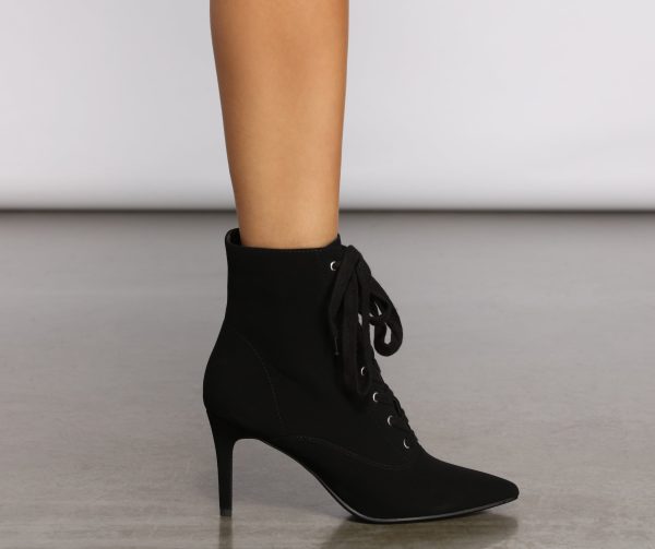 Lace Up Faux Nubuck Stiletto Booties - Image 2