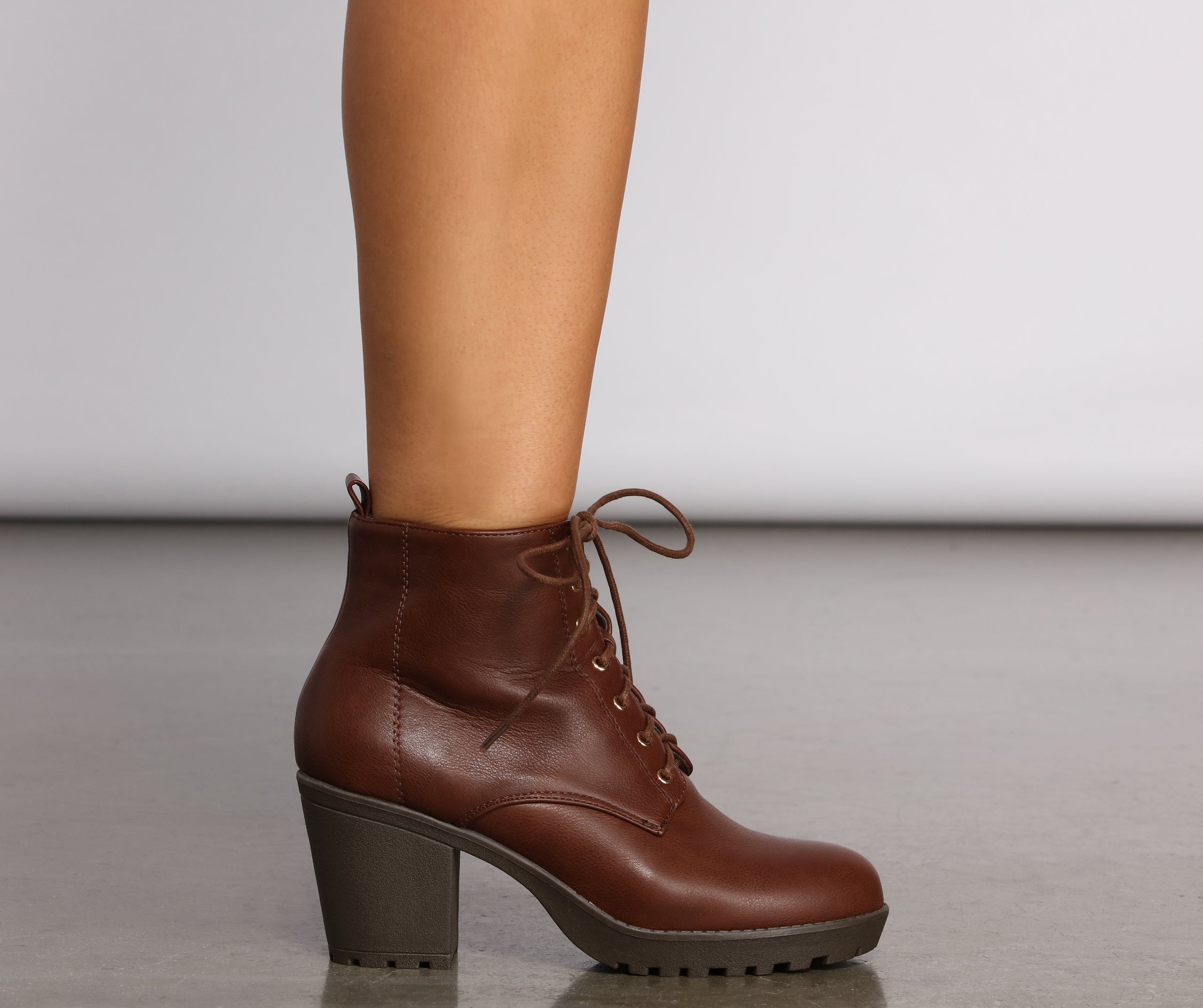 Lace Up Faux Leather Lug Booties - Image 7