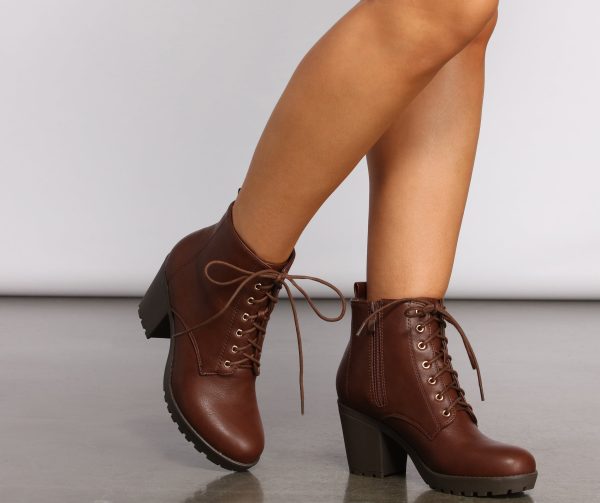 Lace Up Faux Leather Lug Booties - Image 8
