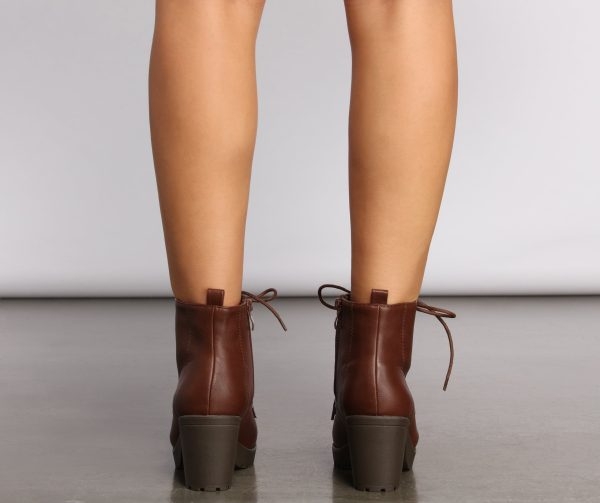 Lace Up Faux Leather Lug Booties - Image 9