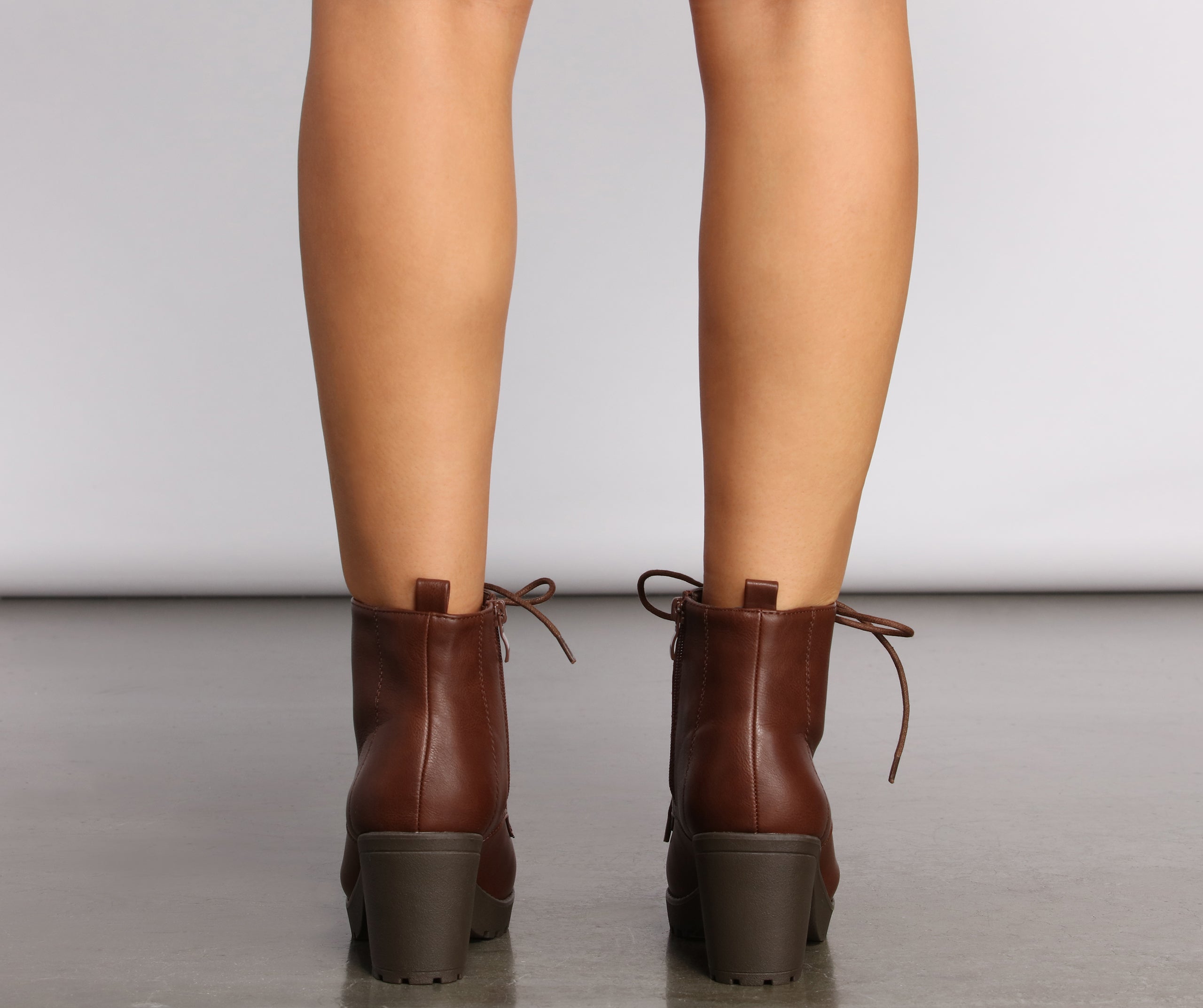 Lace Up Faux Leather Lug Booties - Image 9