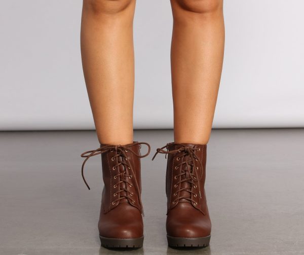 Lace Up Faux Leather Lug Booties - Image 10