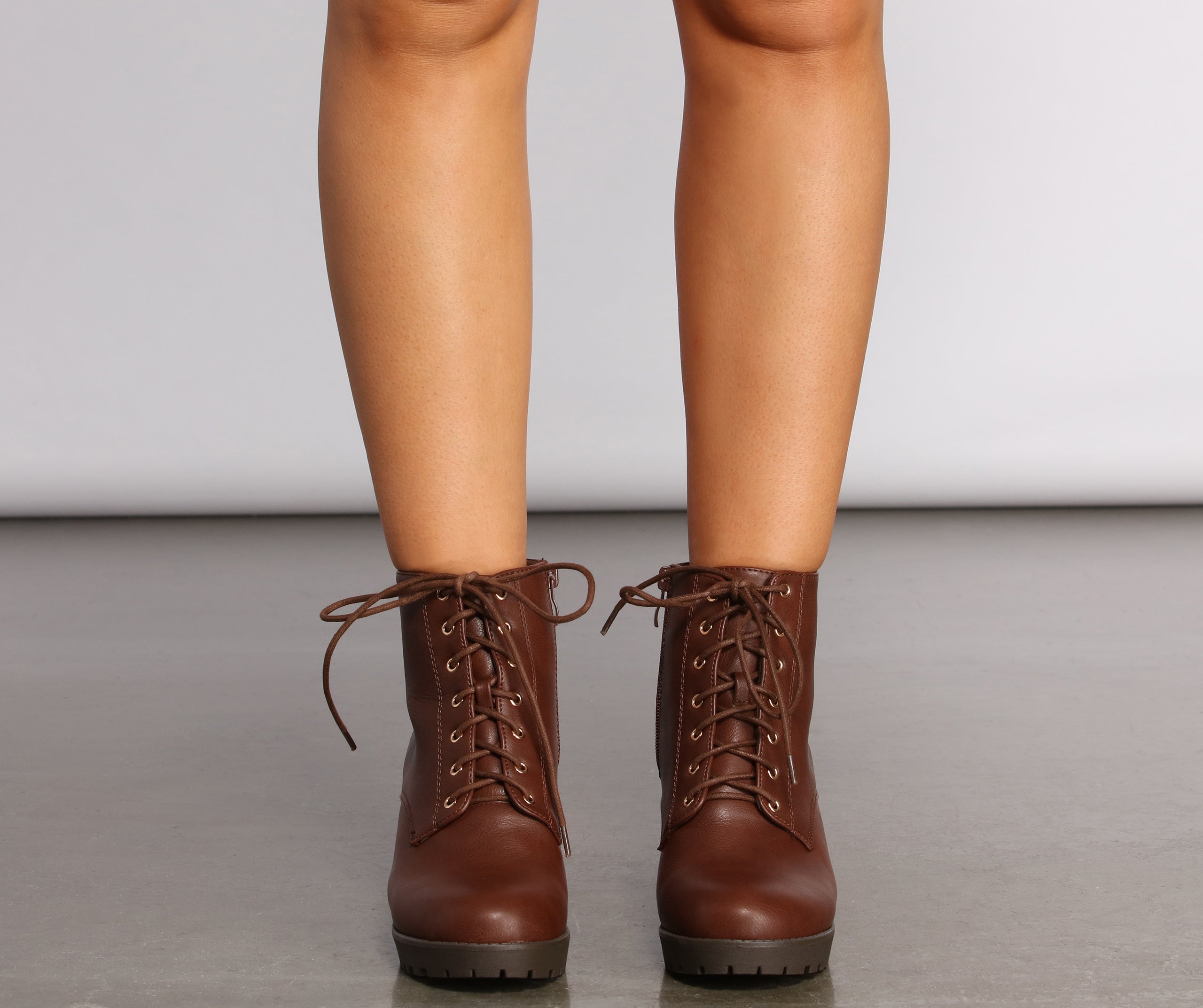 Lace Up Faux Leather Lug Booties - Image 10
