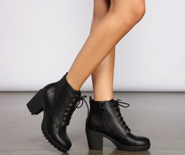 Lace Up Faux Leather Lug Booties - Image 2