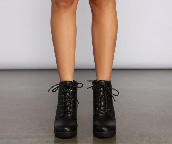 Lace Up Faux Leather Lug Booties - Image 3