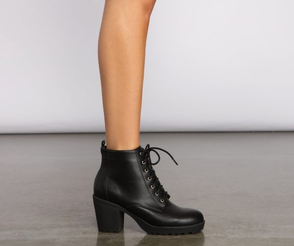 Lace Up Faux Leather Lug Booties - Image 4