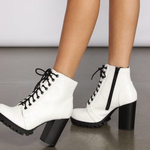 Faux Leather Lace Up Lug Booties