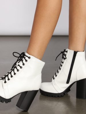 Faux Leather Lace Up Lug Booties