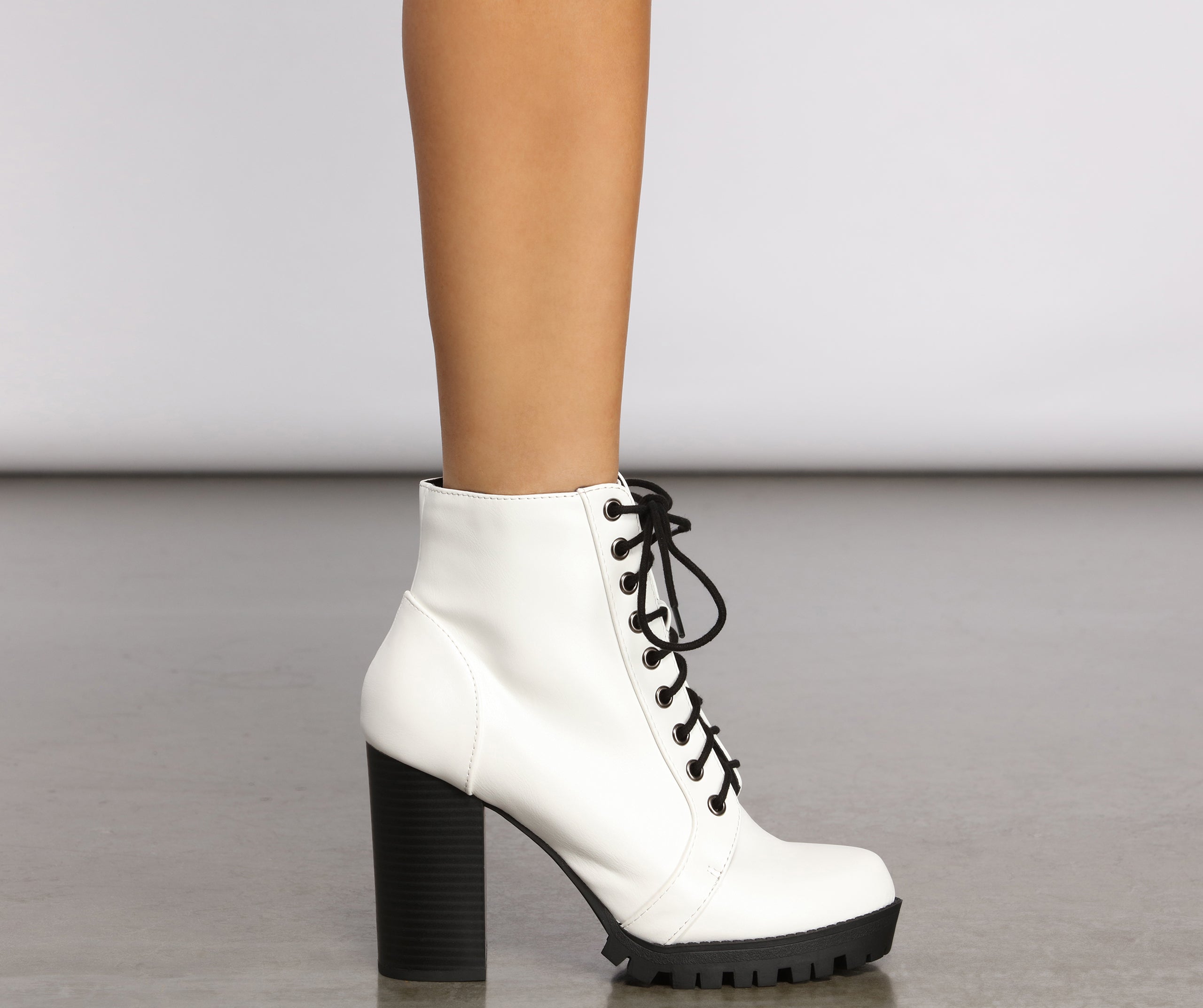 Faux Leather Lace Up Lug Booties - Image 2