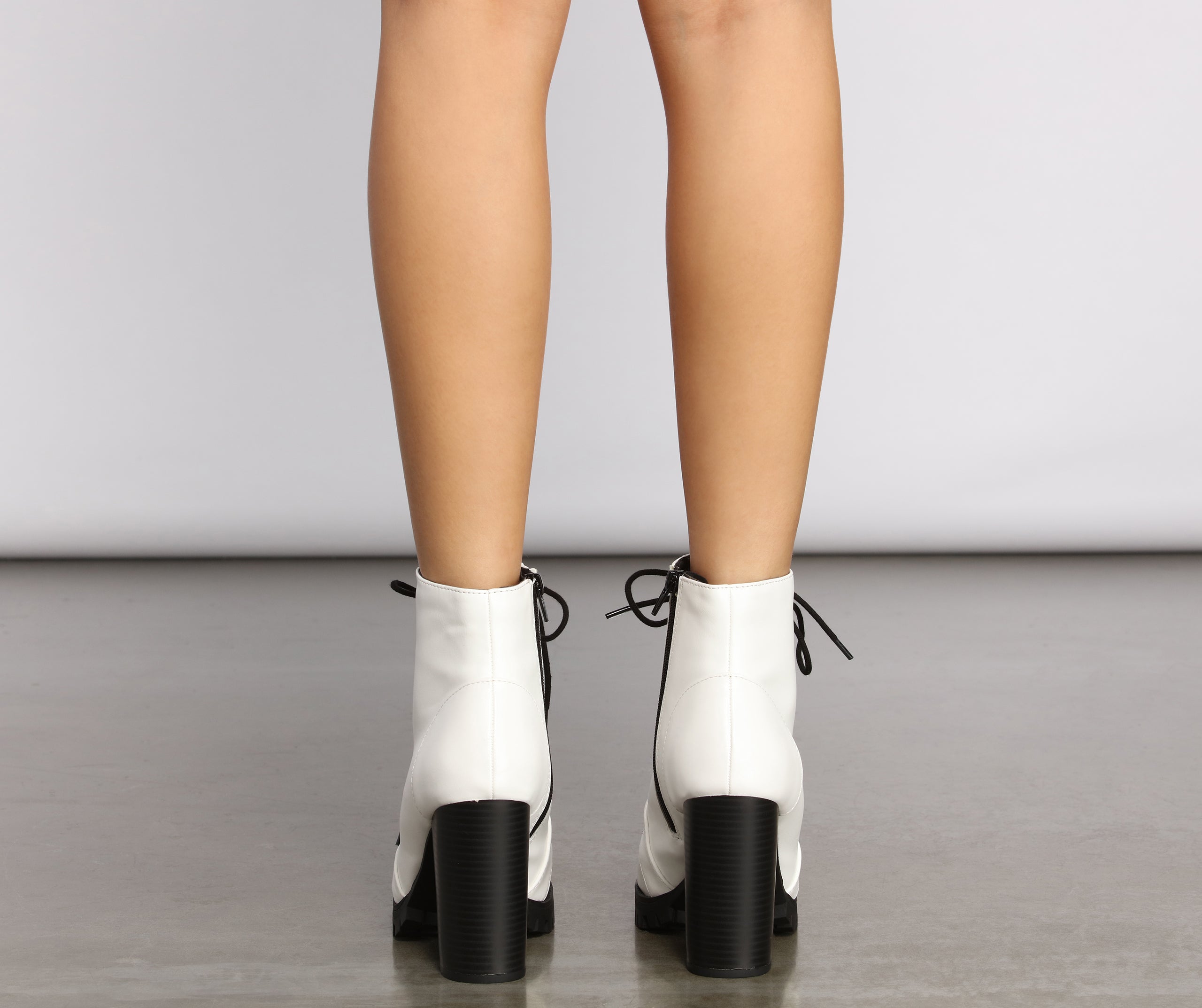 Faux Leather Lace Up Lug Booties - Image 3