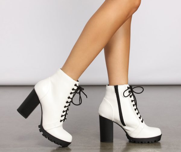 Faux Leather Lace Up Lug Booties - Image 4