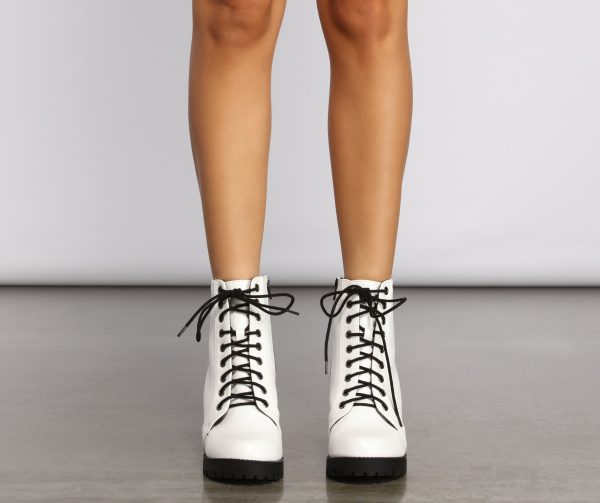 Faux Leather Lace Up Lug Booties - Image 5