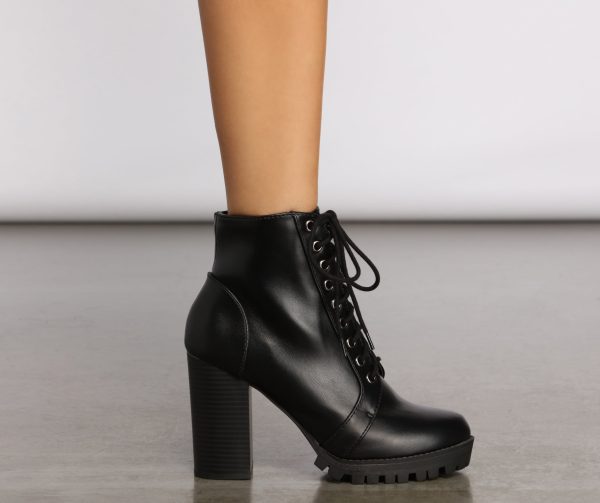 Faux Leather Lace Up Lug Booties - Image 7