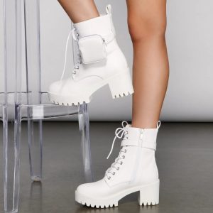 Faux Leather Combat Boots With Pouch