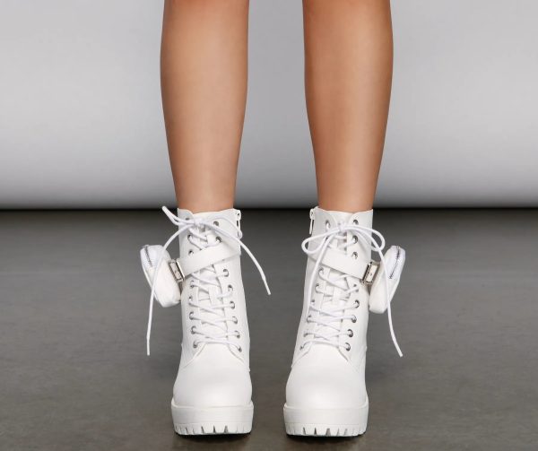 Faux Leather Combat Boots With Pouch - Image 2