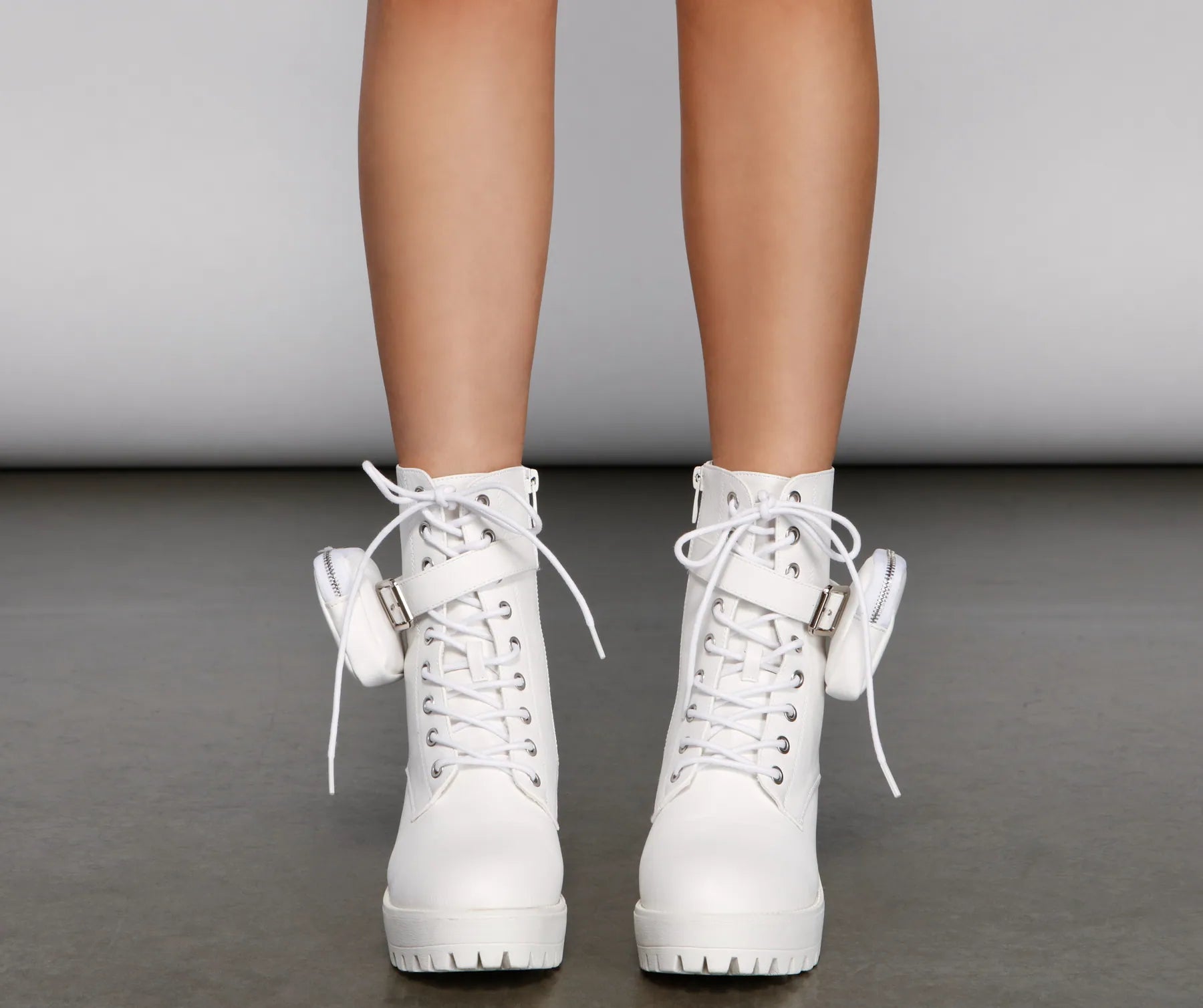 Faux Leather Combat Boots With Pouch - Image 2
