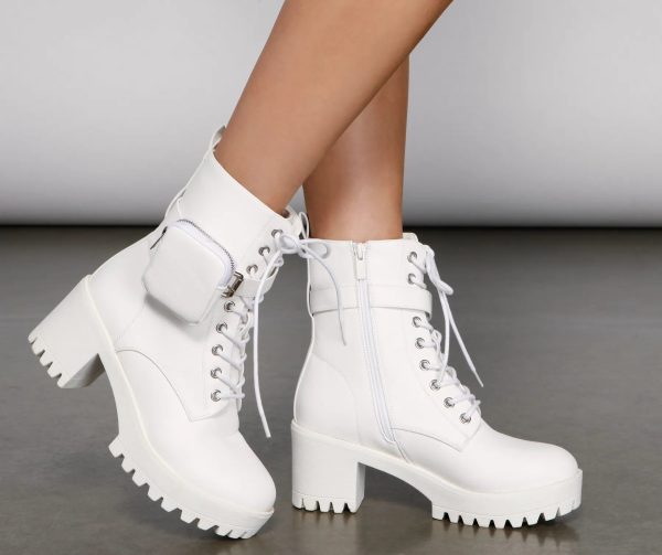 Faux Leather Combat Boots With Pouch - Image 3