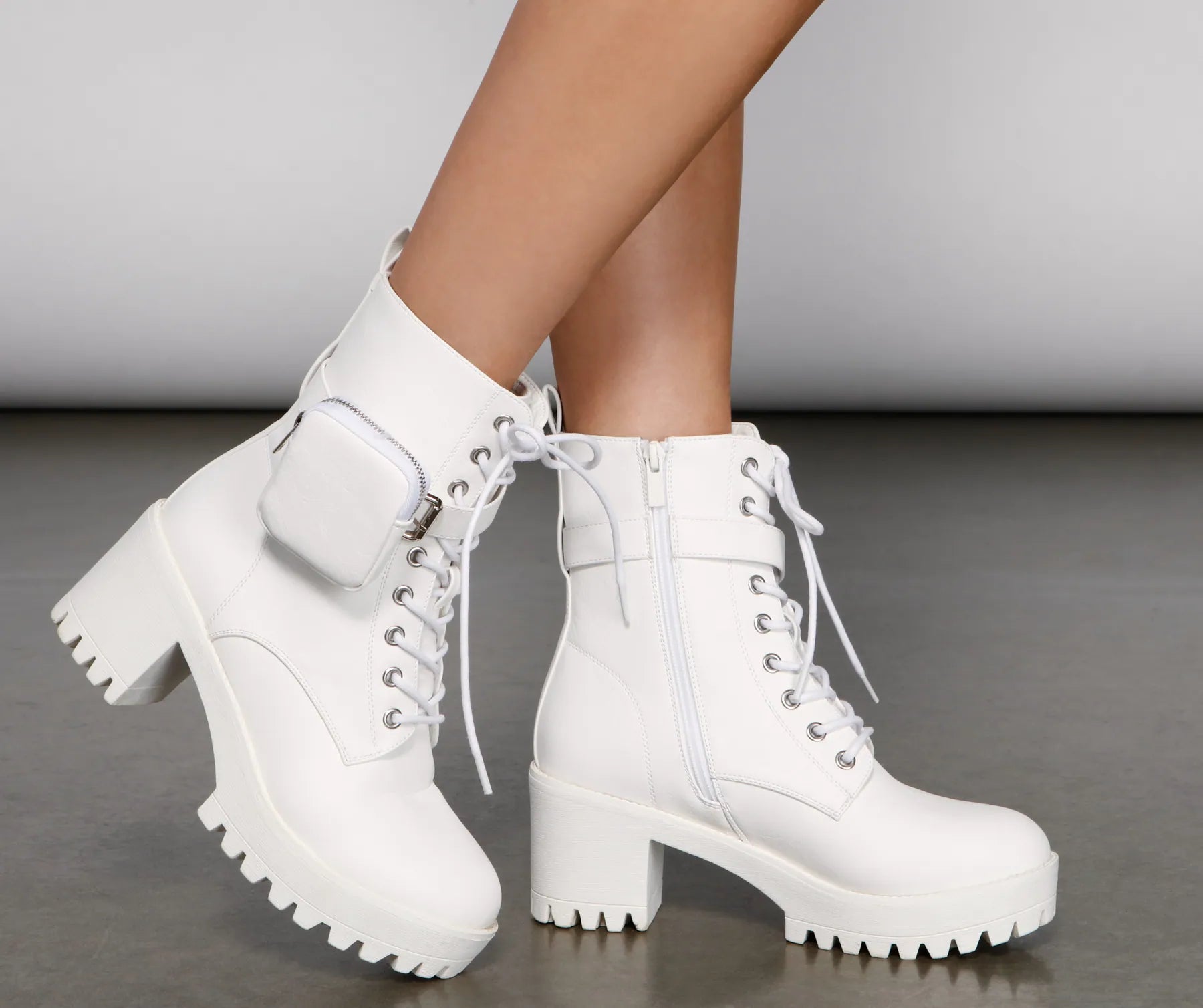 Faux Leather Combat Boots With Pouch - Image 3
