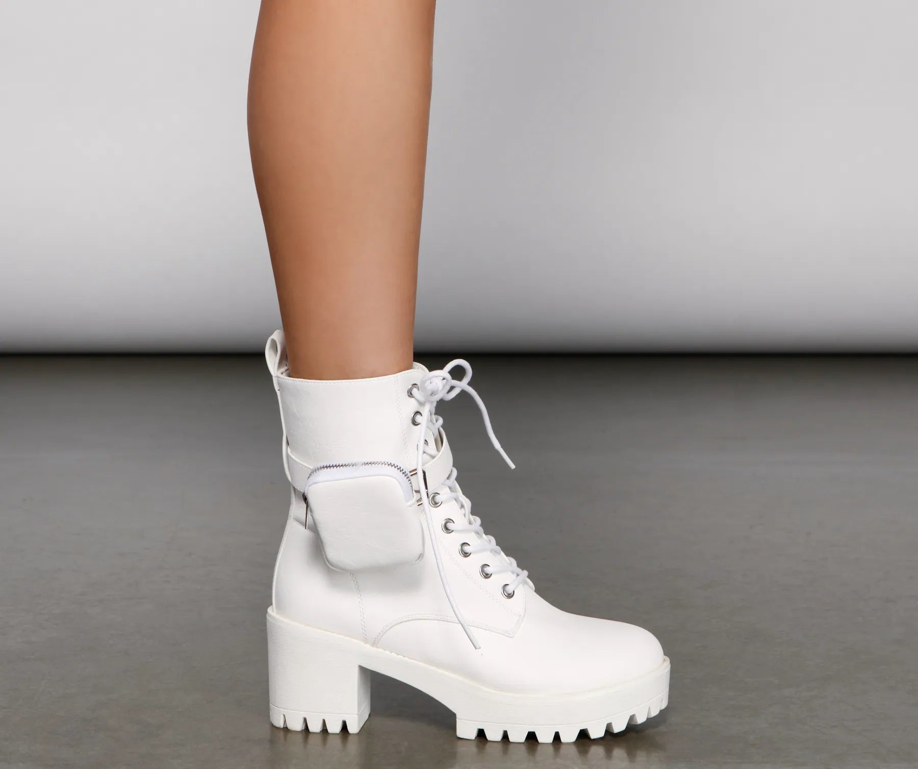 Faux Leather Combat Boots With Pouch - Image 4