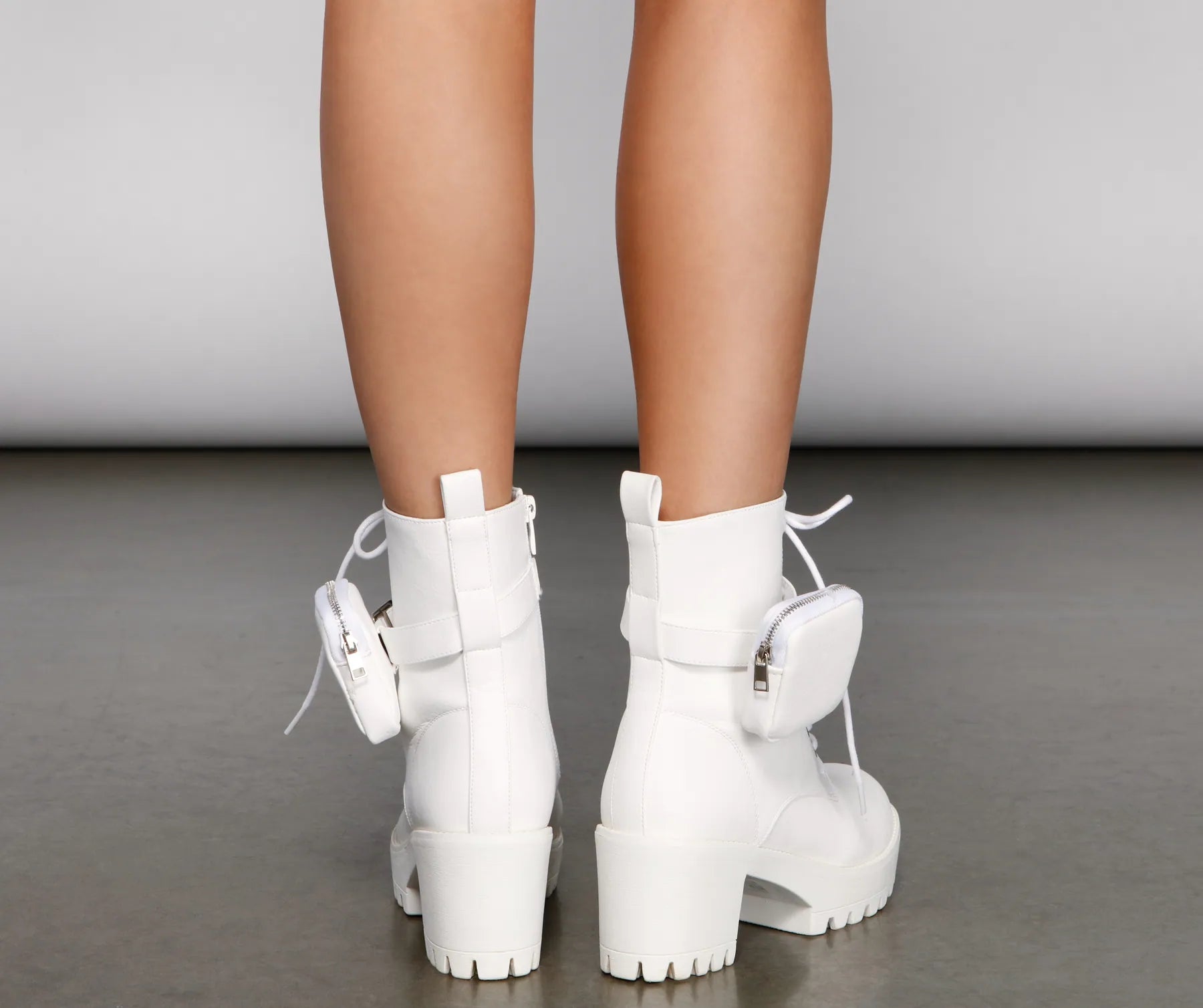 Faux Leather Combat Boots With Pouch - Image 5