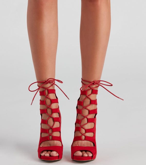 Miss Stylish Lace Up Stiletto Booties - Image 2
