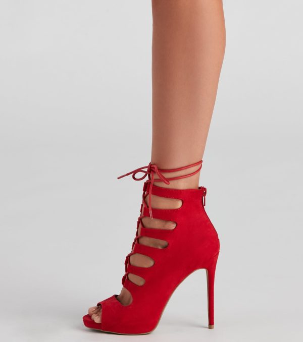 Miss Stylish Lace Up Stiletto Booties - Image 3