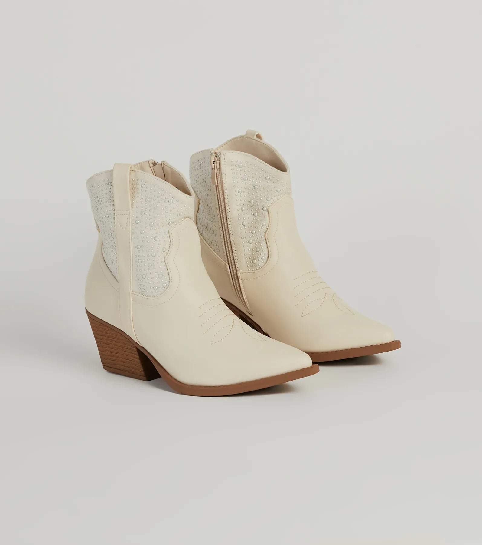 Western Glam Pearl Detail Ankle Booties - Image 5