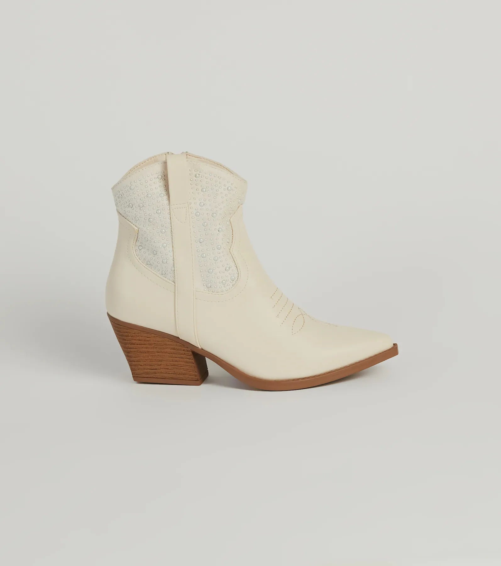 Western Glam Pearl Detail Ankle Booties - Image 6