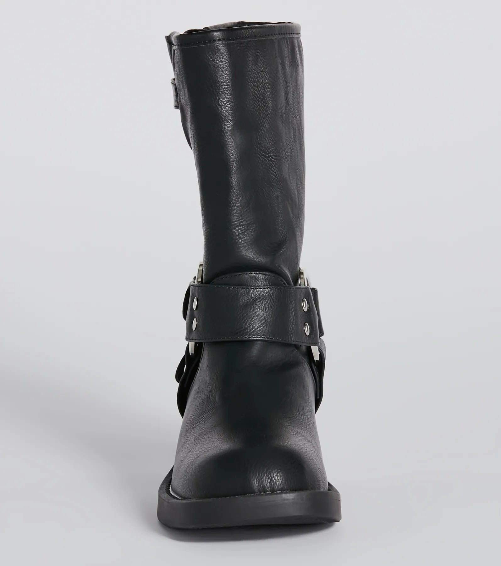Sleek Deets Strappy Faux Leather Biker Boots - Image 2