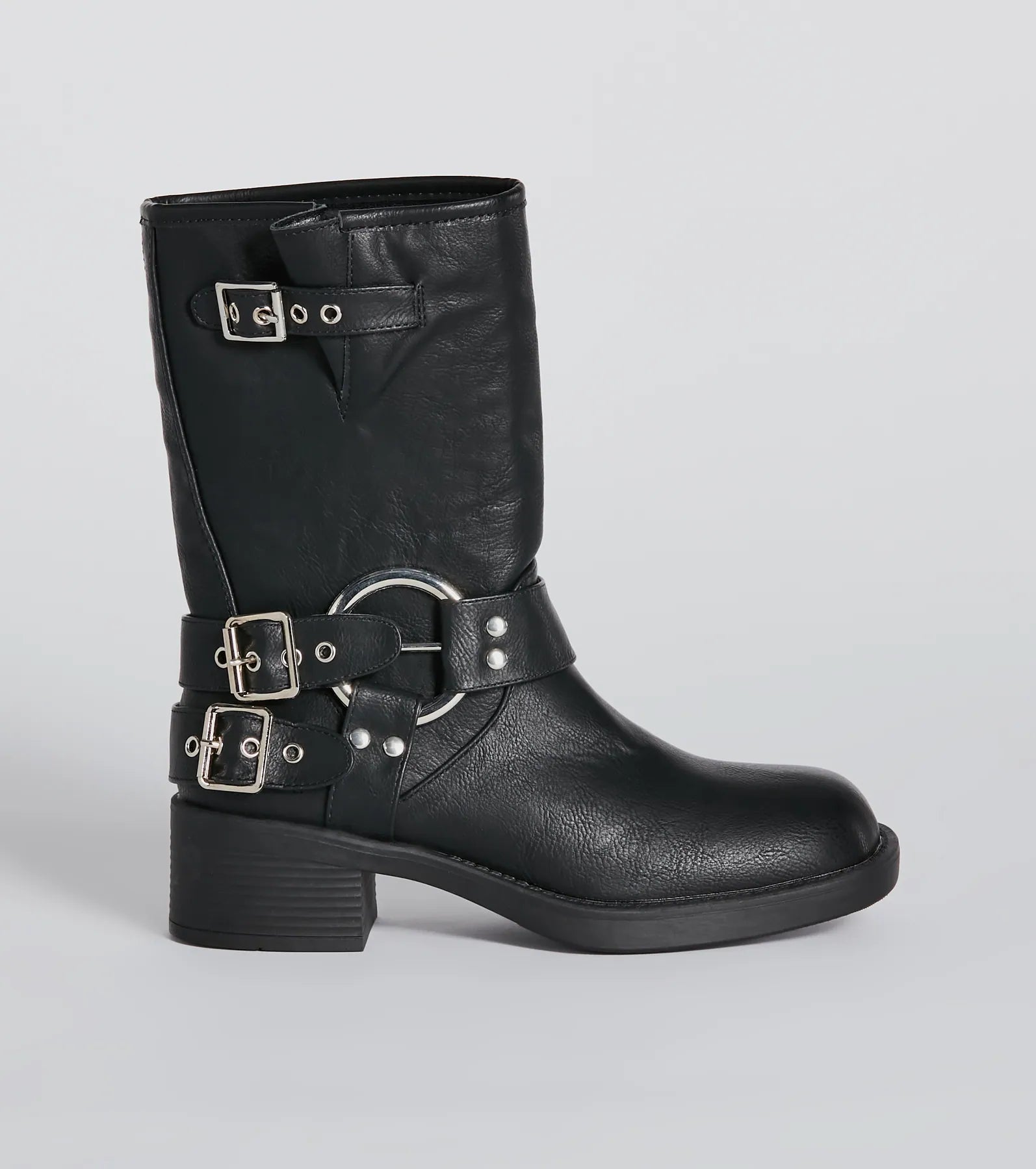 Sleek Deets Strappy Faux Leather Biker Boots - Image 3