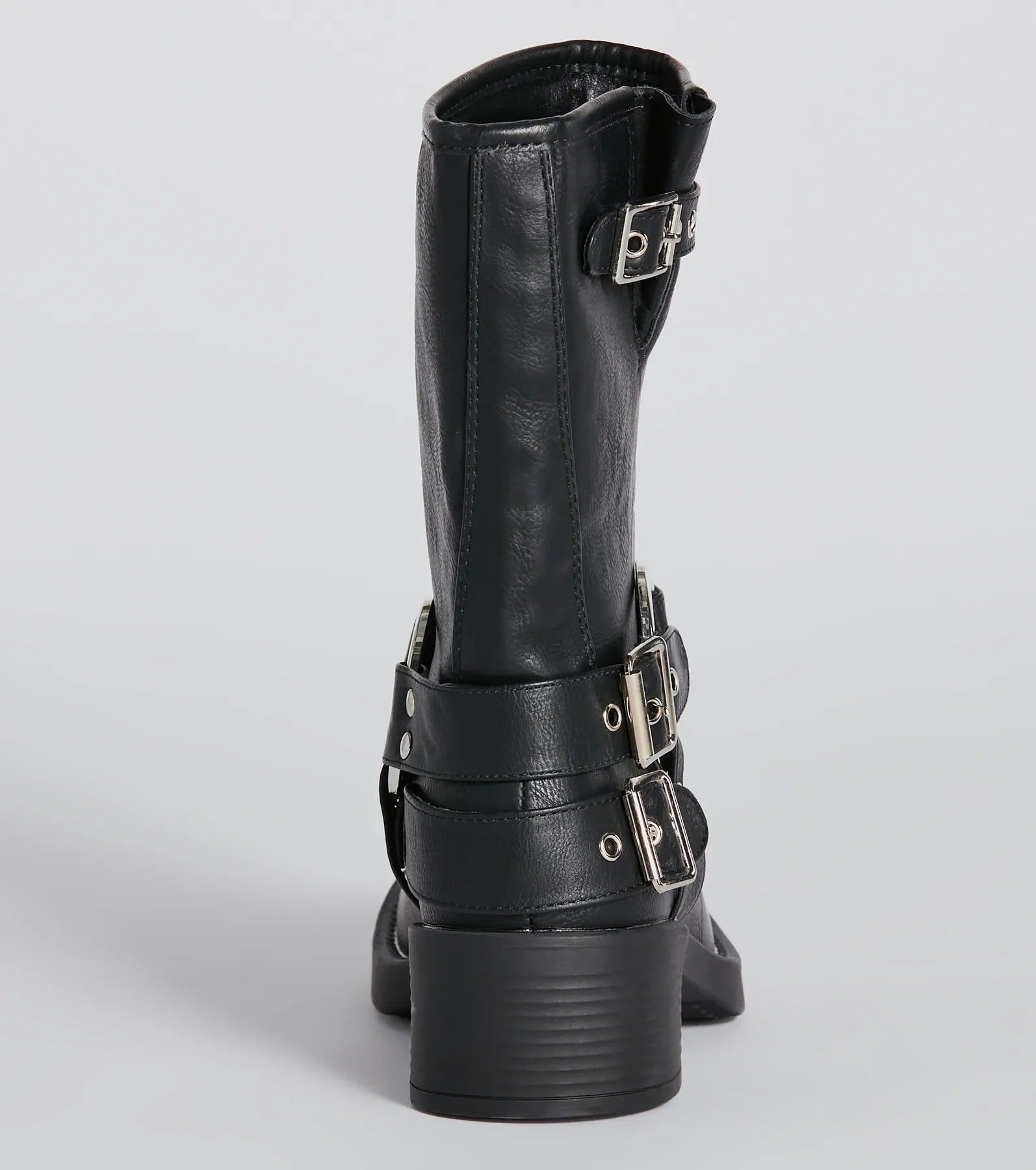 Sleek Deets Strappy Faux Leather Biker Boots - Image 4