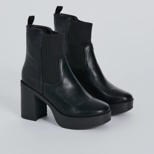 Next Level Style Faux Leather Platform Booties