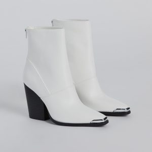 Trendy Edge Metal Trim Faux Leather Booties