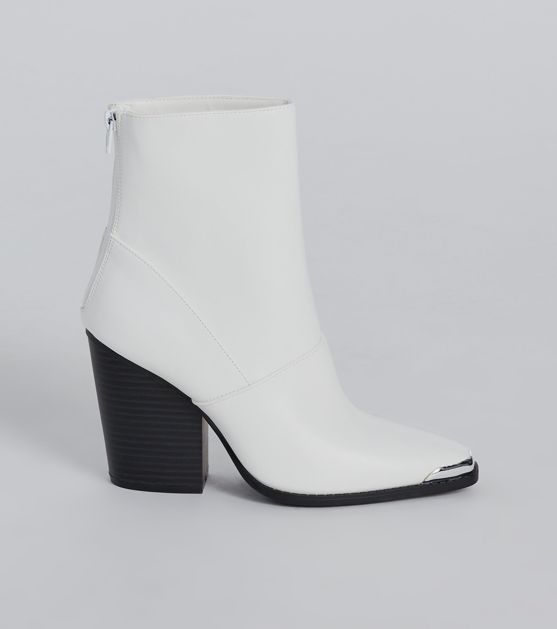 Trendy Edge Metal Trim Faux Leather Booties - Image 2