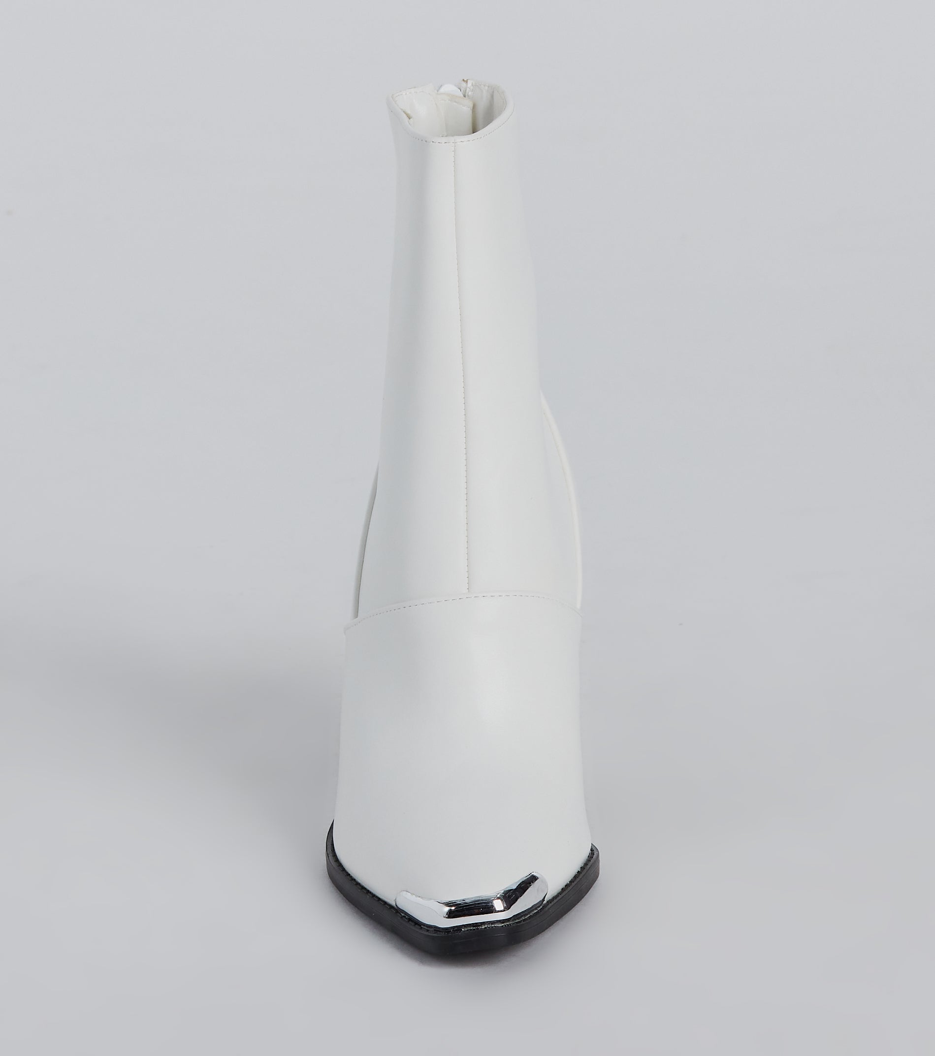 Trendy Edge Metal Trim Faux Leather Booties - Image 3