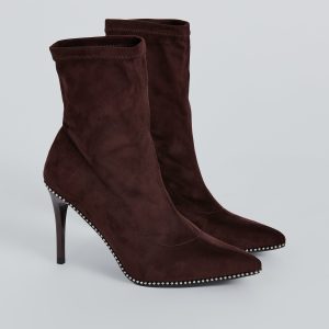 Walk Like A Stud Faux Suede Stiletto Booties
