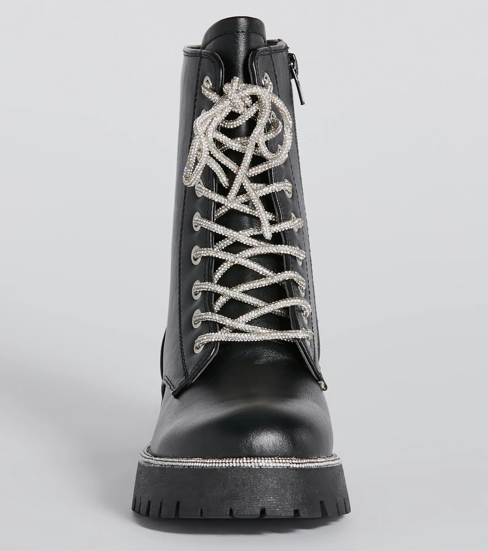 Glam Rockstar Rhinestone Lace-Up Combat Boots - Image 3