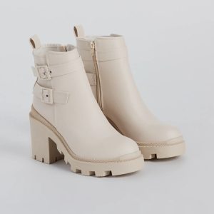 Trendy Stride Strappy Faux Leather Platform Booties