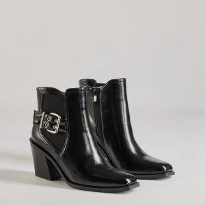 Edgy Fave Buckle Strap Faux Leather Ankle Booties