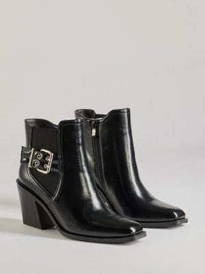 Edgy Fave Buckle Strap Faux Leather Ankle Booties