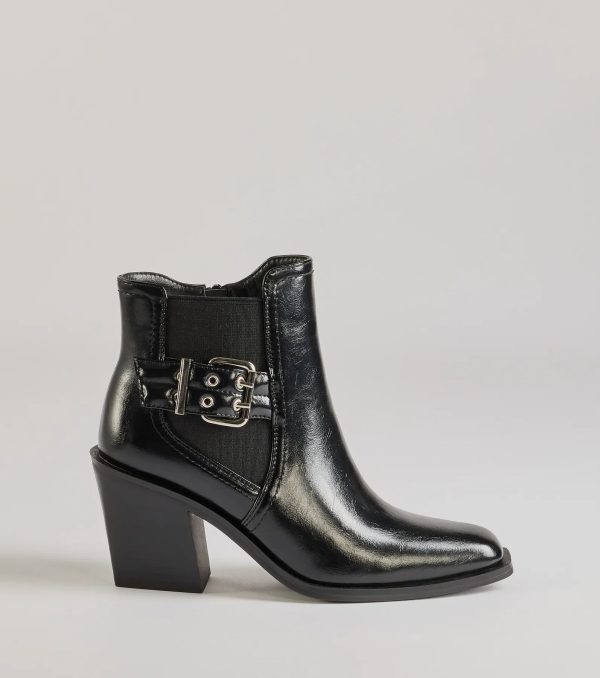 Edgy Fave Buckle Strap Faux Leather Ankle Booties - Image 2