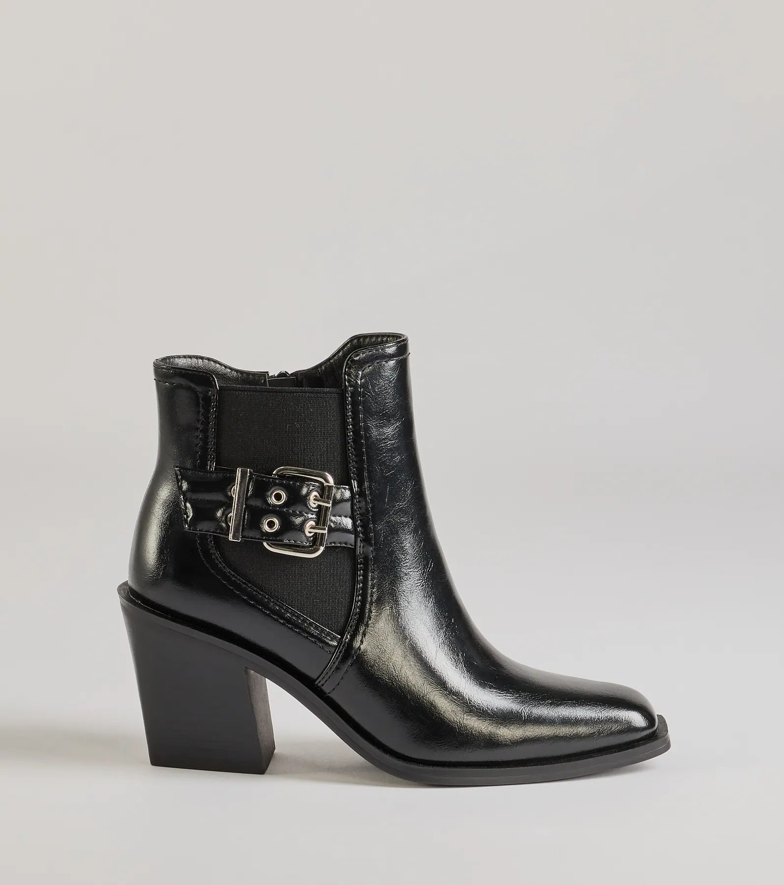 Edgy Fave Buckle Strap Faux Leather Ankle Booties - Image 2
