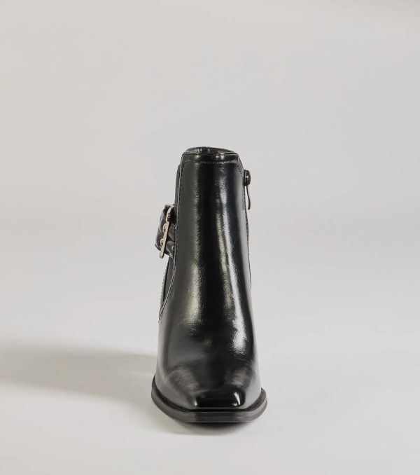 Edgy Fave Buckle Strap Faux Leather Ankle Booties - Image 3