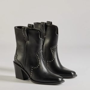 Chic Western Studded Faux Leather Booties