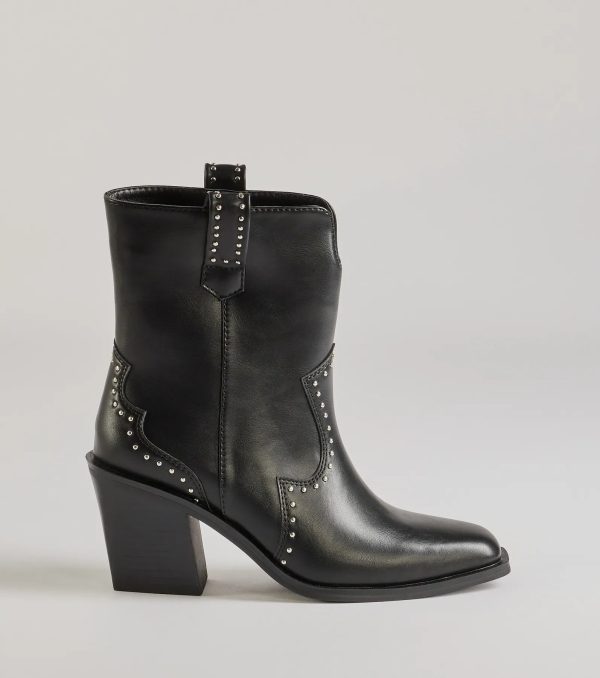 Chic Western Studded Faux Leather Booties - Image 2