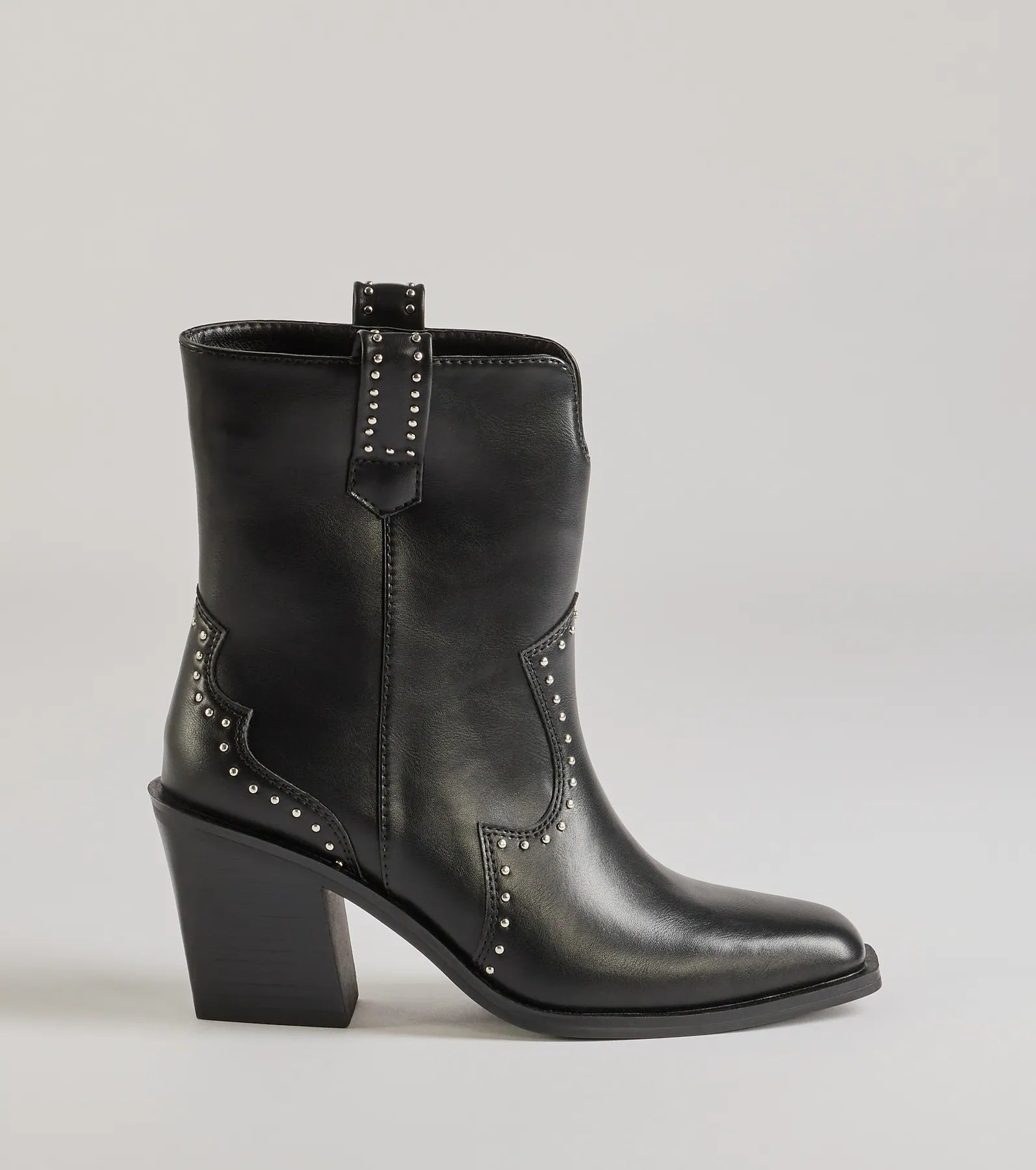 Chic Western Studded Faux Leather Booties - Image 2
