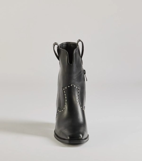 Chic Western Studded Faux Leather Booties - Image 3