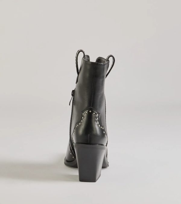 Chic Western Studded Faux Leather Booties - Image 4