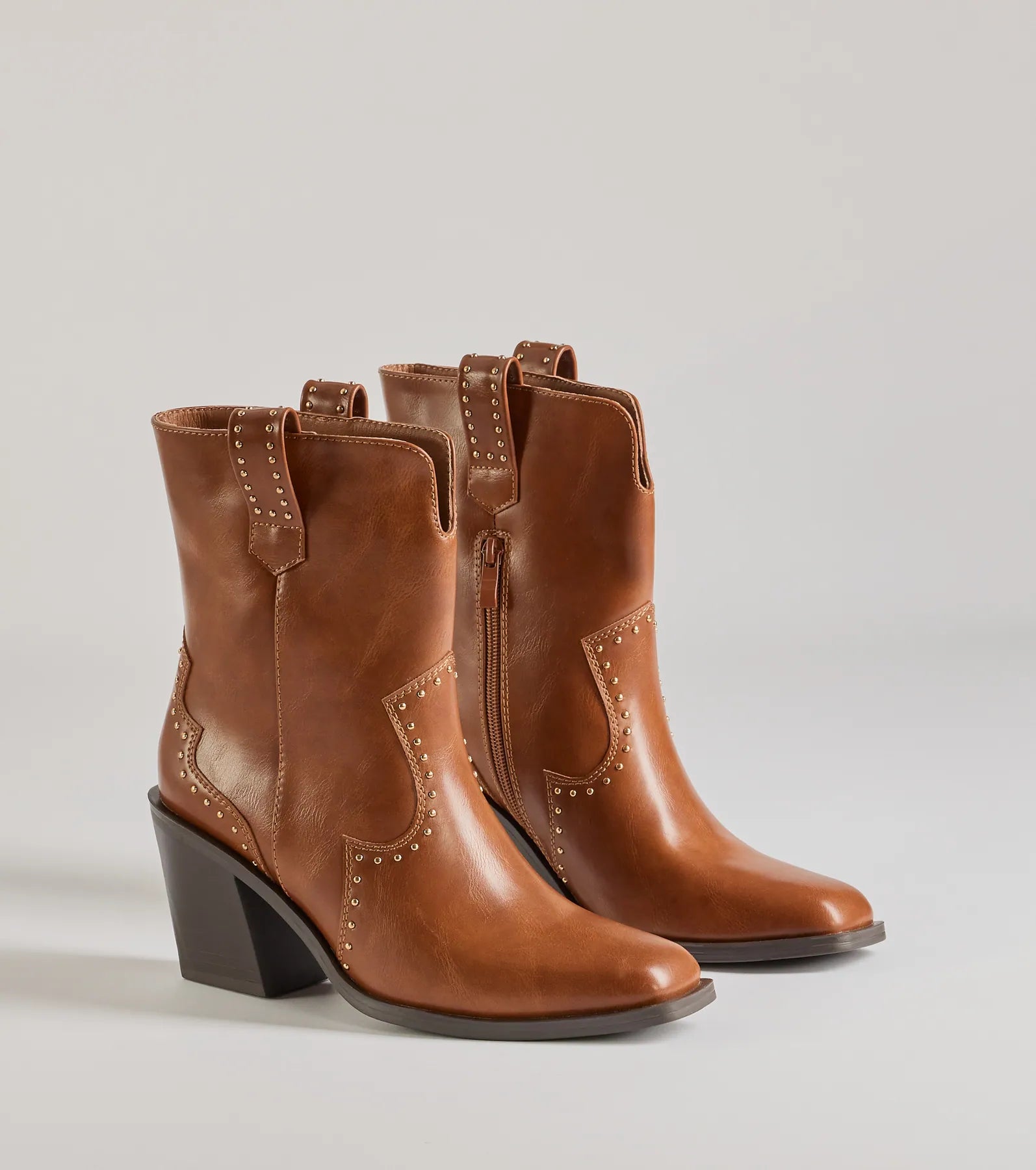 Chic Western Studded Faux Leather Booties - Image 9