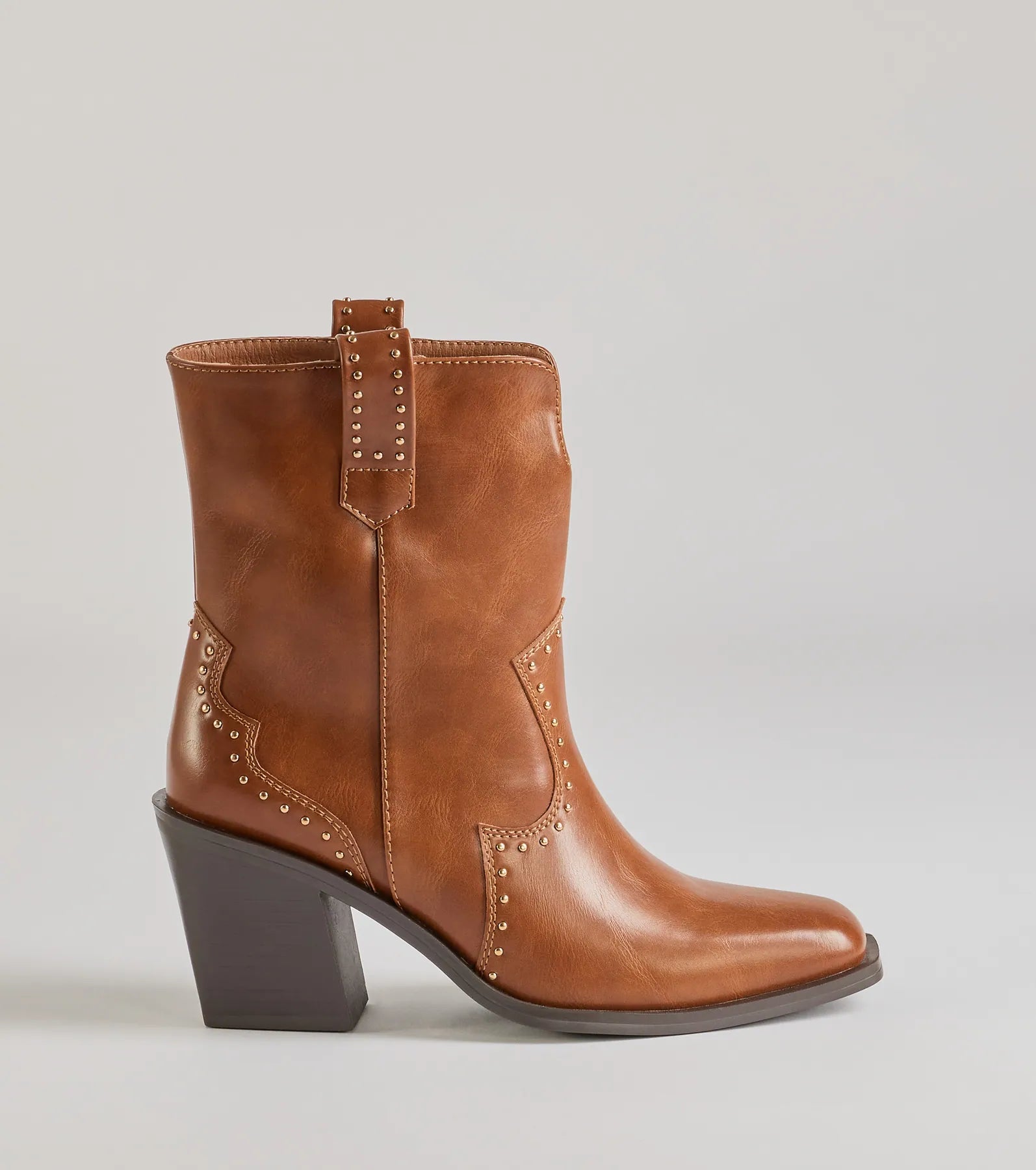 Chic Western Studded Faux Leather Booties - Image 10